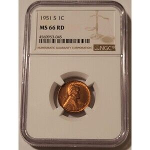 1951 S Lincoln Wheat Cent MS66 RED NGC